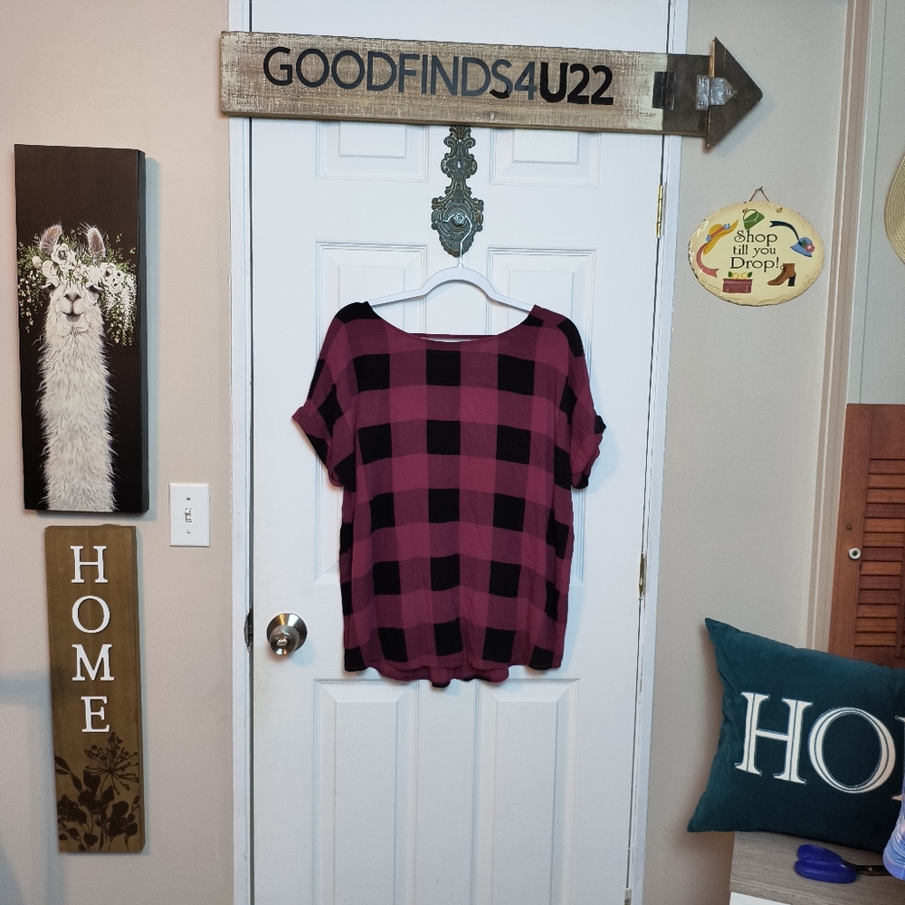 Rock & Republic Open Back Checkered Lightweight Blouse M